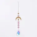 Detailed view of a bohemian iridescent AB crystal suncatcher with golden moon and sun ornaments - Floral Set 7