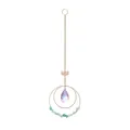 Crystal suncatcher hanging with purple AB teardrop crystal lotus and green gravel stones - Light Green Stone Style