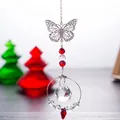 Elegant crystal suncatcher with hollow metal butterfly and faceted glass ball pendant - Ring Pendant / Red