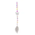 Elegant iridescent crystal suncatcher hanging ornament with silver butterfly and feather pendant - Octagonal Bead Chain (Half AB) / 14mm Bead