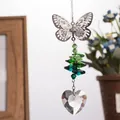 Butterfly crystal suncatcher ornament with green tiered beads and clear heart pendant. - Heart Butterfly Pendant (27mm) / Malachite green