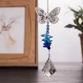Elegant blue crystal butterfly hanging suncatcher with silver metal butterfly ornament - Maple Leaf Butterfly Pendant (38mm) / Medium Blue