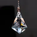 Macro detail showing a clear faceted crystal pendant for ceiling fan or light pulls. - 50mm Horn (50cm Chain) / Clear