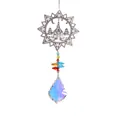 Silver sun ornament with church scene and iridescent teardrop crystal pendant - Maple Leaf Castle / 50mm Half-Plated Colorful