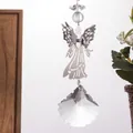 Decorative silver metal angel suncatcher pendant with clear faceted scallop crystal - Vintage Scallop Angel Pendant (50mm)
