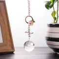 Handmade crystal suncatcher hanging ornament with pink beads and clear floral charm ball - Round Grid Pendant / Pink