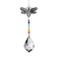 Decorative rainbow chakra crystal suncatcher with metal bee charm and faceted glass pendant - Maple Leaf Bee Pendant