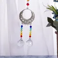 Attrape-soleil cristal arc-en-ciel avec cadre lune en métal décoration - Pendentif Vintage Double Boule