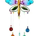 Colorful decorative dragonfly suncatcher with faceted crystal beads for garden decor. - Large Colorful Dragonfly / Multicolor Ball Pendant