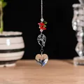 Attrape-soleil en cristal cœur avec colibri et perles rouges et vertes déco - Pendentif Colibri Cœur