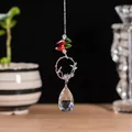 Attrape-soleil décoratif en cristal de style champêtre avec perles rouges, vertes et goutte - Pendentif Feuille Ajourée