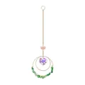 Detailed view of crystal suncatcher with AB heart pendant and green gravel stones - Fruit Green Stone Style