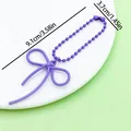 Dimensions of purple bow keychain hanging charm with beaded chain attachment. - Baking Varnish Bow Ball Chain (ER2099)