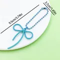 Sweet light blue lacquered bow-knot keychain with hollow ribbon design 9.5cm length - Baking Varnish Bow Ball Chain (ER2096)