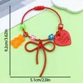 Red bow bag charm with orange gummy bear and heart pendant, 9.2cm height keychain - Painted Bowknot Heart Bear Letter Bead Keychain (ER2109)