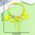 Cute yellow spray-painted bow ribbon keychain charm with bear and heart pendants - Painted Bowknot Heart Bear Letter Bead Keychain (ER2111)