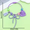 Purple sweet bow and bear charm keychain in zinc alloy spray paint finish variant - Painted Bowknot Heart Bear Letter Bead Keychain (ER2112)