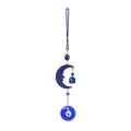 Detailed view of Turkish blue evil eye hanging ornament with moon and bell design - Moon Style