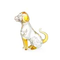 Vue détaillée d'une figurine de chien en verre de cristal clair et jaune doré, décor - Zodiaque Chinois - Chien