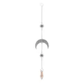 Detail shot of a silver moon suncatcher with celestial stars and crystal prism pendant - Moon Pointed Bead