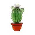 Exquisite handcrafted green crystal cactus figurine in amber glass pot for tabletop - Cactus with White Flower / 52*100mm