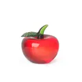 Dekoratives rotes Kristallglas-Apfel-Ornament mit grünem Stiel und Blattdetail - Apfel / 50x50x53mm / Rot