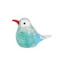 Detailed view of a hand-blown glass bird figurine with a teal snowflake pattern design. - Snowflake Bird (Peacock Green White Blue) / 112*53*74mm