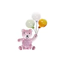 Splendida statuetta artigianale di orso in vetro rosa con tre palloncini colorati - Orso Rosa con Palloncino (Verde-Rosa-Giallo)