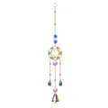 Elegant golden heart suncatcher pendant with blue crystal teardrops and small bell - Heart Bell Style / Medium Blue