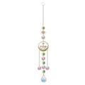Macro view of iridescent crystal teardrop and gold mushroom disc suncatcher - Grass Green