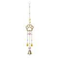 Detailed view of a golden paw print suncatcher with iridescent crystals and bell - Cat Claw Bell Style / Gold