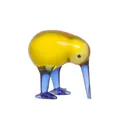 Side view detail of a vibrant yellow and blue hand-blown glass kiwi bird figurine decor - Kiwi Bird Figurine / Yellow