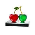 Elegant crystal cherry ornament with red and green fruit on a sleek glass pedestal - Cherry Ornament (Red Green)