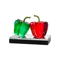 Elegant pair of red and green crystal bell pepper figurines on a luxury glass base - Bell Pepper Ornament (Red Green)
