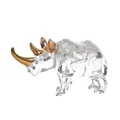 Elegant transparent crystal rhinoceros figurine featuring decorative gold-plated horns ornament - Rhino / 14.5*7.5*5cm