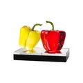 Elegant pair of handcrafted crystal bell pepper ornaments in vibrant red and yellow - Bell Pepper Ornament (Red Yellow)