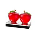 Exquisite pair of red crystal apple ornaments on a premium black and clear glass base - Apple Ornament (Large Red)