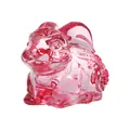 Pink translucent crystal rabbit zodiac figurine with traditional Chinese patterns - Pink