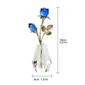 Crystal rose figurine detail showing 14cm height and faceted blue crystal flower buds - One Flower And One Bud (Gold Stem) / Medium Blue