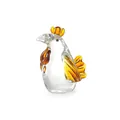 Squisita statuetta di gallo in vetro fatta a mano con accenti ambrati decorativa. - Giallo