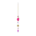 Attrape-soleil en cristal avec tranche d'agate rose et breloques soleil lune dorées - Pendentif en Agate / Magenta