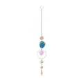 Attrape-soleil en cristal fait main avec tranche d'agate bleue et pendentif cœur jardin - Pendentif en Agate / Bleu lac