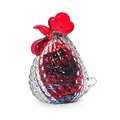 Detail view of a handcrafted colorful crystal glass rooster figurine home ornament - Plaid Guinea Fowl - Red Blue