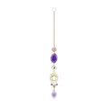 Attrape-soleil en cristal doré avec tranche d'agate violette et breloque œil mystique - Pendentif en Agate / Violet