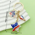 American Independence Day keychain with July 4th charm and US flag star design - Rhinestone Hot Air Balloon Style (ER1663)