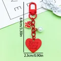 Vibrant red heart keychain featuring a butterfly charm and pearl, 8.4cm total length - Baking Varnish Heart U-Shaped Clasp (ER2102) / Red