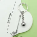Detailed dimension view of the silver metal golf club and ball keychain charm pendant - Sports Equipment Golf Club (ER1450)