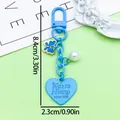 Blue zinc alloy heart charm keychain with butterfly and pearl for bag accessories - Baking Varnish Heart U-Shaped Clasp (ER2103) / Lake Blue