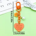 Orange heart-shaped keychain with butterfly and pearl charms, zinc alloy, 8.4cm long - Baking Varnish Heart U-Shaped Clasp (ER2104) / Orange