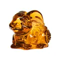 Amber crystal rabbit figurine with traditional Chinese zodiac patterns for desktop decor. - Amber